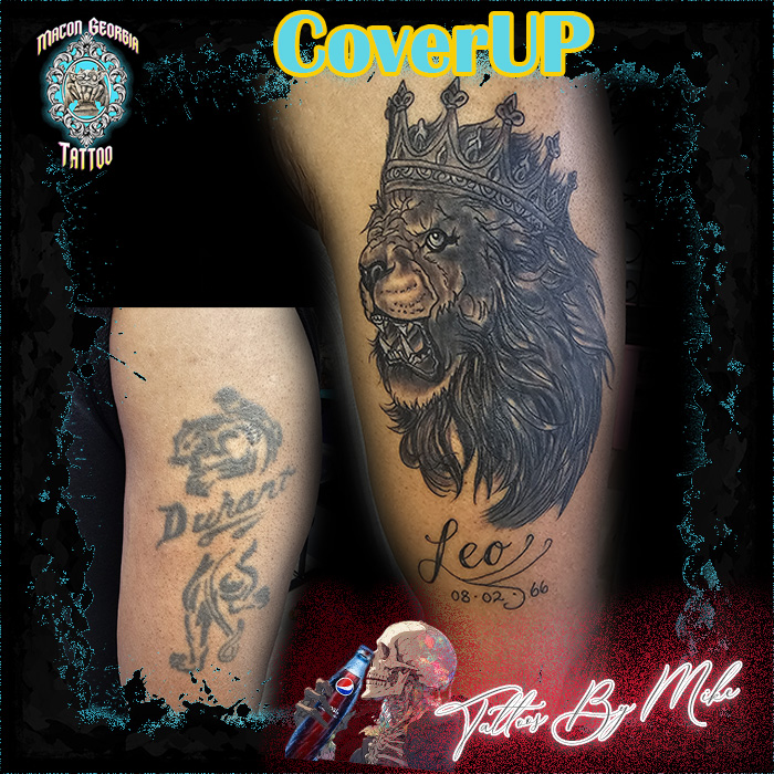 macon georgia tattoo - lion head coverup