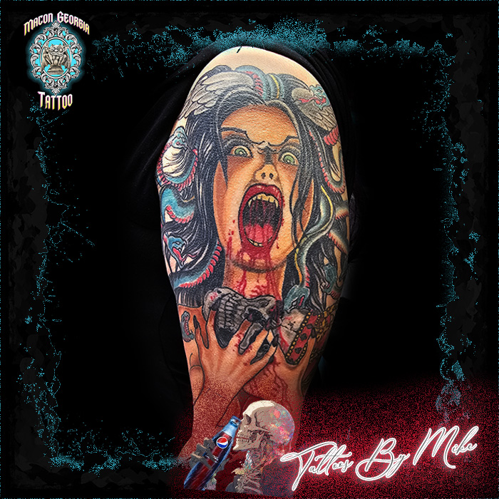 macon georgia tattoo - medusa in color
