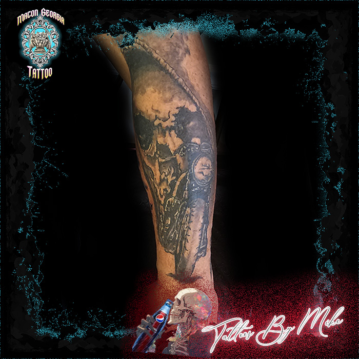 macon georgia tattoo - skull motorcycle