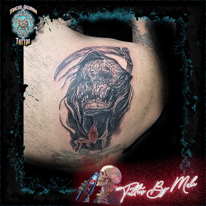 macon georgia tattoo - skull shoulder tatttoo